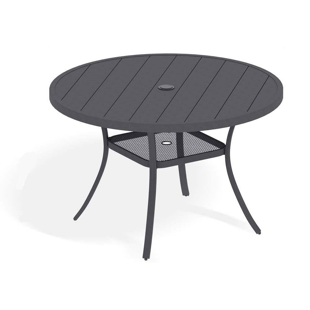 Dark Gray Round Metal Outdoor Dining Table with Umbrella Hole and Storage Shelf for 6 People price history on PriceWatchPro