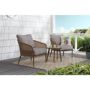 Coral Vista 3-Piece Brown Wicker Outdoor Patio Bistro Set with CushionGuard Stone Gray Cushions
