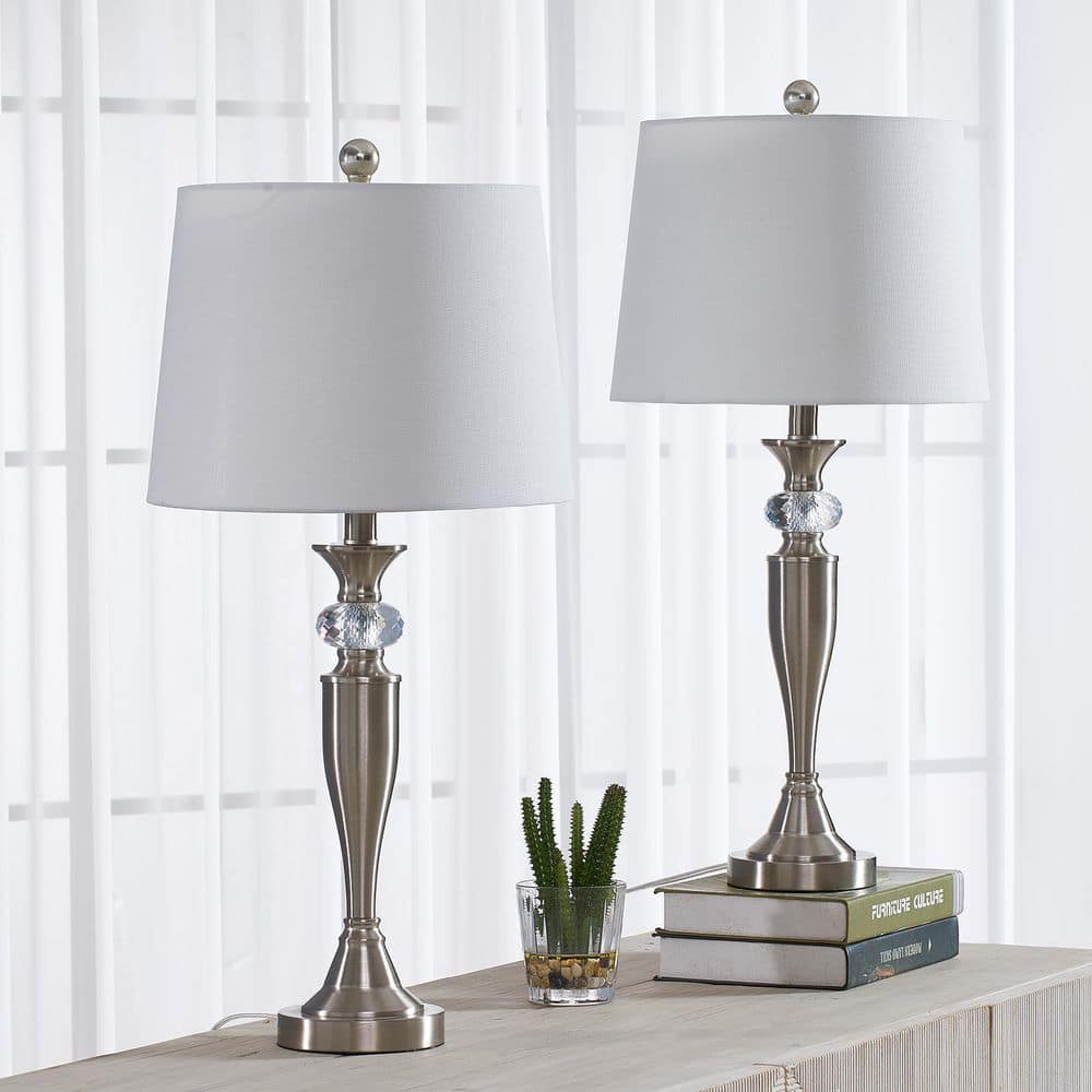 nikkel Inzet uitvegen Maxax Cincinati 27 '' H Nickel Table Lamp With White Shade(Set of 2)  T109-WH - The Home Depot