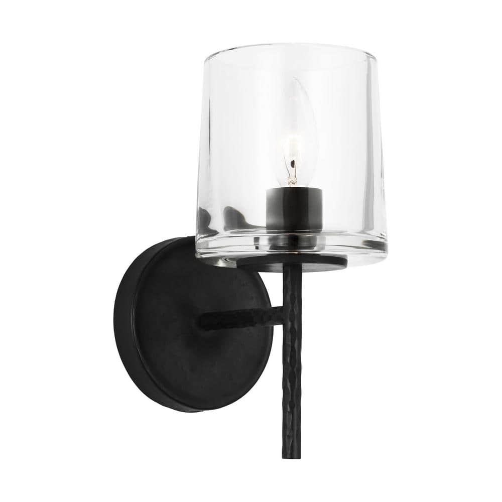 Aged Iron Clear Glass Dimmable Sconce with Torpedo Bulb