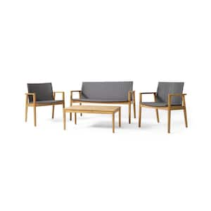 Remuda Gray and Teak 4-Piece Wicker and Wood Patio Conversation Set