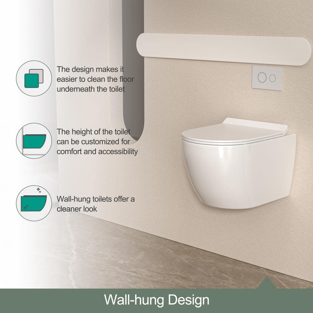 Glossy White Ceramic Elongated Wall-Hung Toilet Bowl