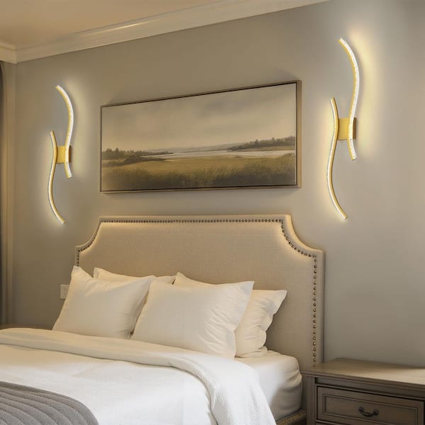 40 in. 2-Light Gold Dimmable LED Wireless Wall Sconce, 2700K-6000K for Living Room, Hallway, Bedroom, 2-Pack