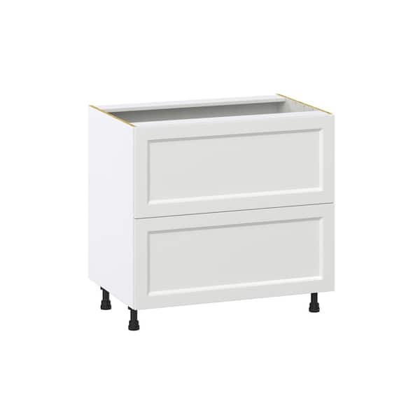 J COLLECTION Laramie 36 in. W x 24 in. D x 34.5 in. H Assembled Drawer Base Kitchen Cabinet in Painted Bright White with 2 Drawers
