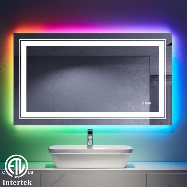 Apmir 40 in. W x 24 in. H Rectangular Frameless RGB Backlit & LED Frontlit Anti-Fog Tempered Glass Wall Bathroom Vanity Mirror