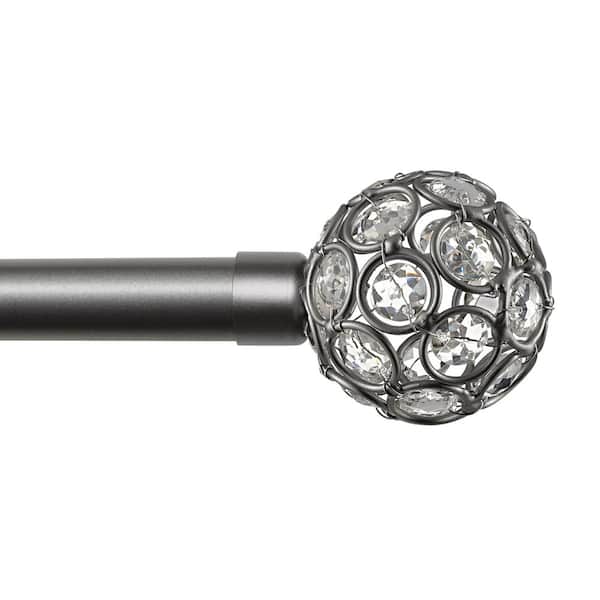 EXCLUSIVE HOME Rings 66 in. - 120 in. Adjustable 1 in. Single Curtain Rod Kit in Gunmetal with Finial
