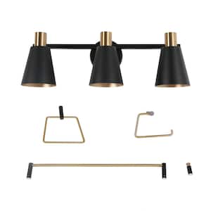 Modern Black Bathroom Vanity Light, 22 in. 3-Light Transitional Gold Bell Wall Sconce with Bathroom Four-Piece Suite