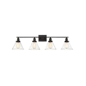 Drake 38 in. W x 10 in. H 4-Light English Bronze Bathroom Vanity Light with Clear Glass Shades