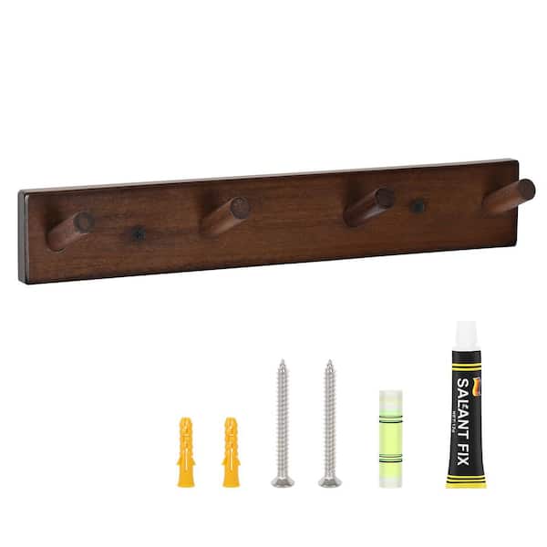 Oumilen Wall Mounted Wood Coat and Hat Rack, 4 Hooks, Dark Brown SN323 -  The Home Depot