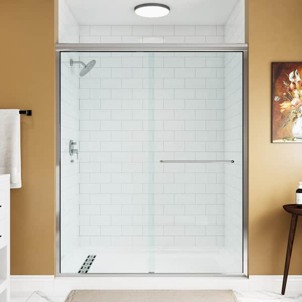 HOROW 55 in. - 59 in. W x 72 in. H Double Sliding Semi-Frameless Shower ...