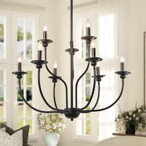 Modern Farmhouse Black Large Island Chandelier 30 in. Two-Tier 9-Light Classic Candlestick Kitchen Dining Room Pendant
