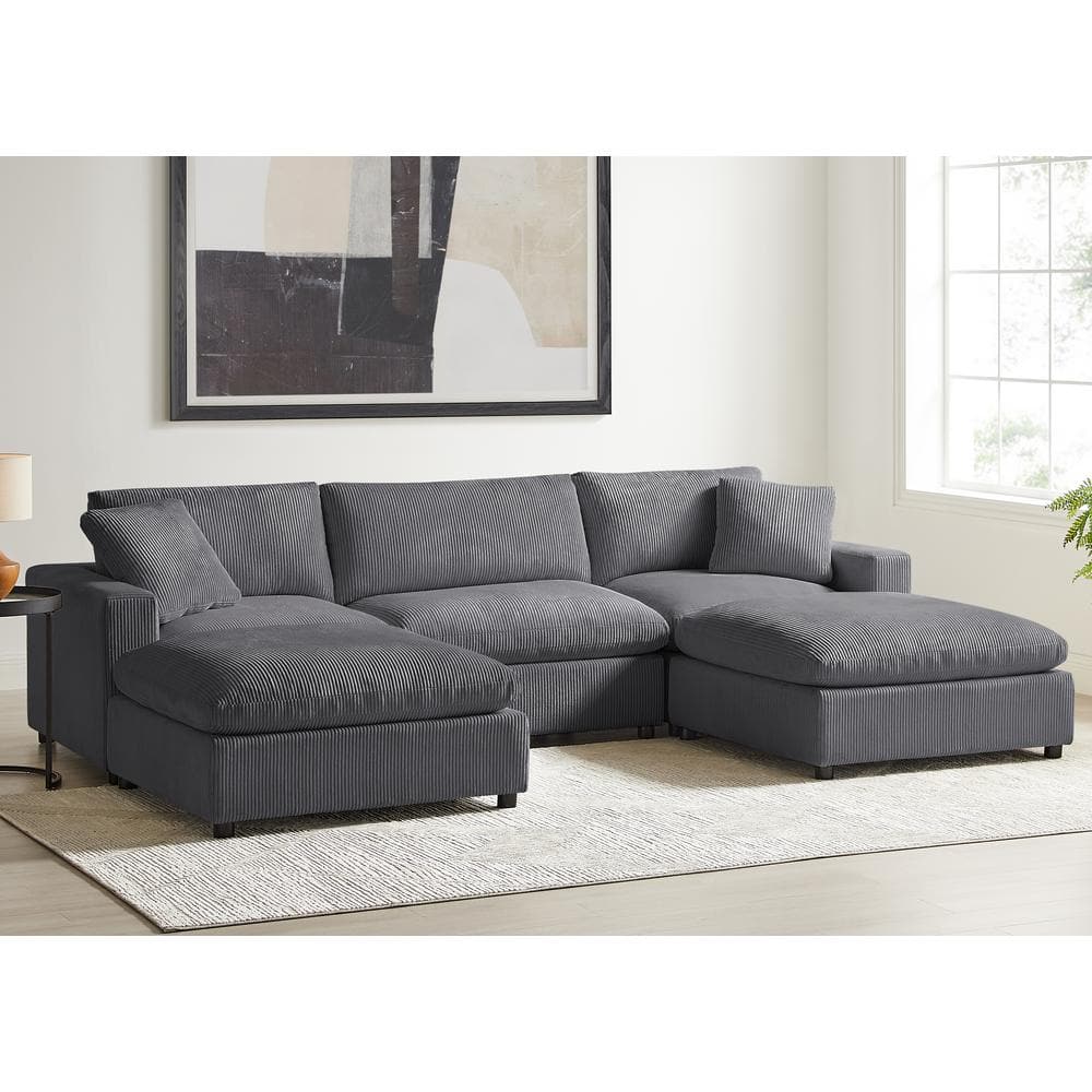 Casella 120 in. Square Arm 5-Piece Corduroy Fabric Modular Chofa Sectional 