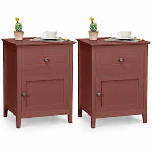 2-Piece Cherry Nightstand Drawer Accent Side End Table Storage Cabinet (25 in. H x 19 in. W x 15 in. D)