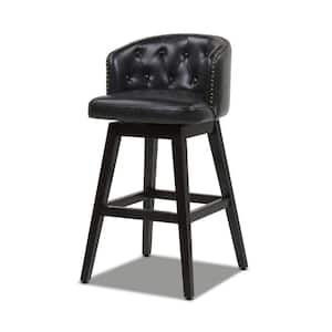 Davidson 30 in. Black Brown Faux Leather Swivel Low Back Kitchen Counter Height Bar Stool with Wood Frame