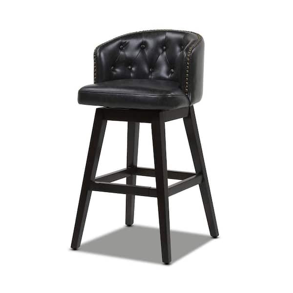 Jennifer Taylor Davidson 30 in. Black Brown Faux Leather Swivel Low Back Kitchen Counter Height Bar Stool with Wood Frame