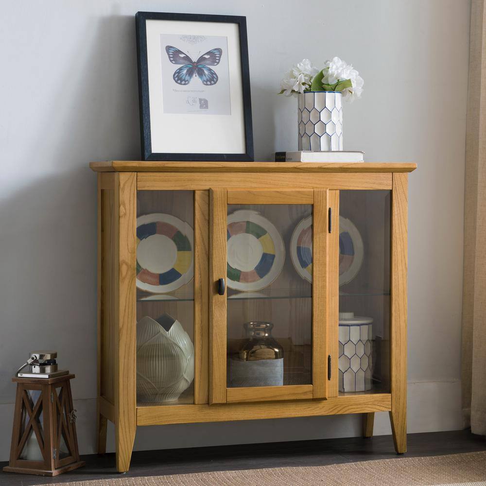 Desert Sand Lighted Oak Entryway Curio Cabinet