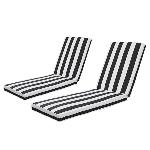 Unbranded 79.5 in. x 26 in. Outdoor Replacement Chaise Lounge Seat Cushion, Black Striped, 2-Pack