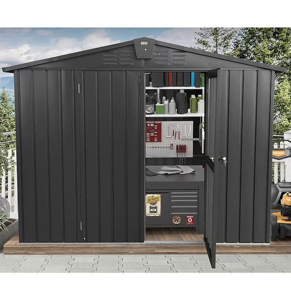 8.2 ft. W x 6.2 ft. D Metal Black Shed with Lockable DoubleDoor (50 sq. ft.)