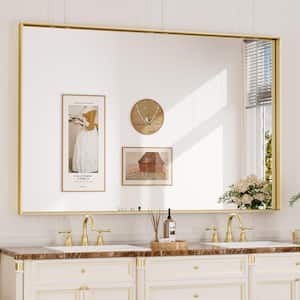 55 in. W x 36 in. H Rectangular Framed Aluminum Square Corner Wall Mount Bathroom Vanity Mirror in Brushed Brass