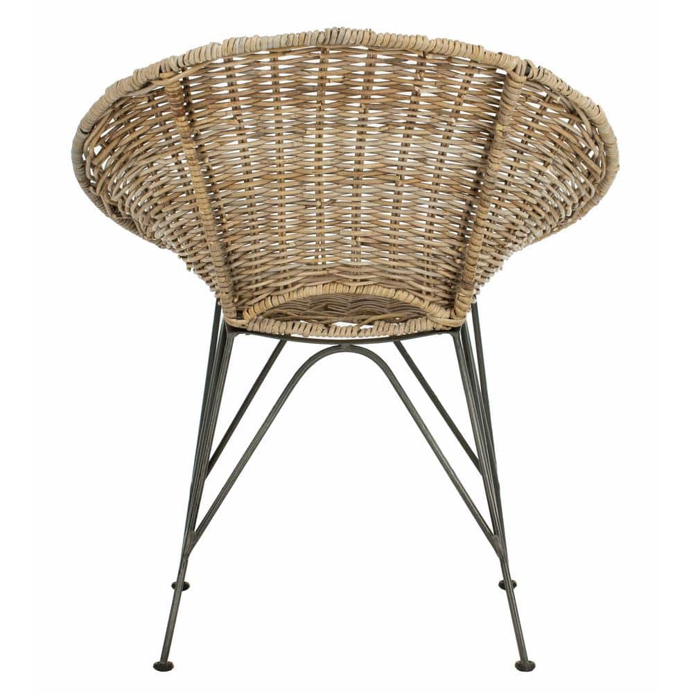 Grey Wash & Dark Steel Geometric Rattan Accent Chair
