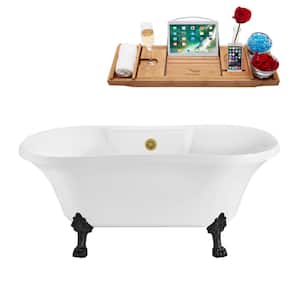 60 in. Acrylic Clawfoot Non-Whirlpool Bathtub in Glossy White With Matte Black Clawfeet And Brushed Gold Drain