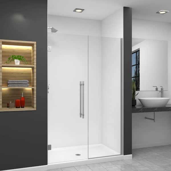 Transolid Elizabeth 48.5 in. W x 76 in. H Hinged Frameless Shower Door in Brushed Stainless with Clear Glass