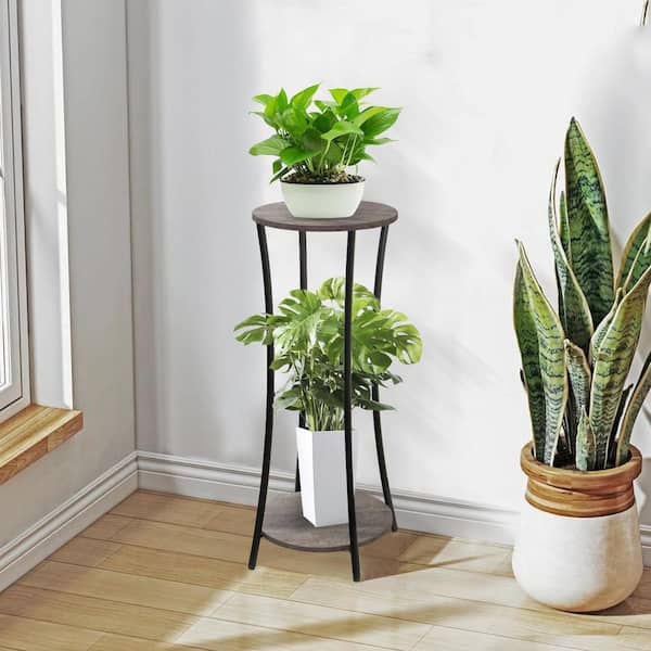 2-Tier Gray Wood Plant Stand (11.7 in. H W x 29.9 in. H