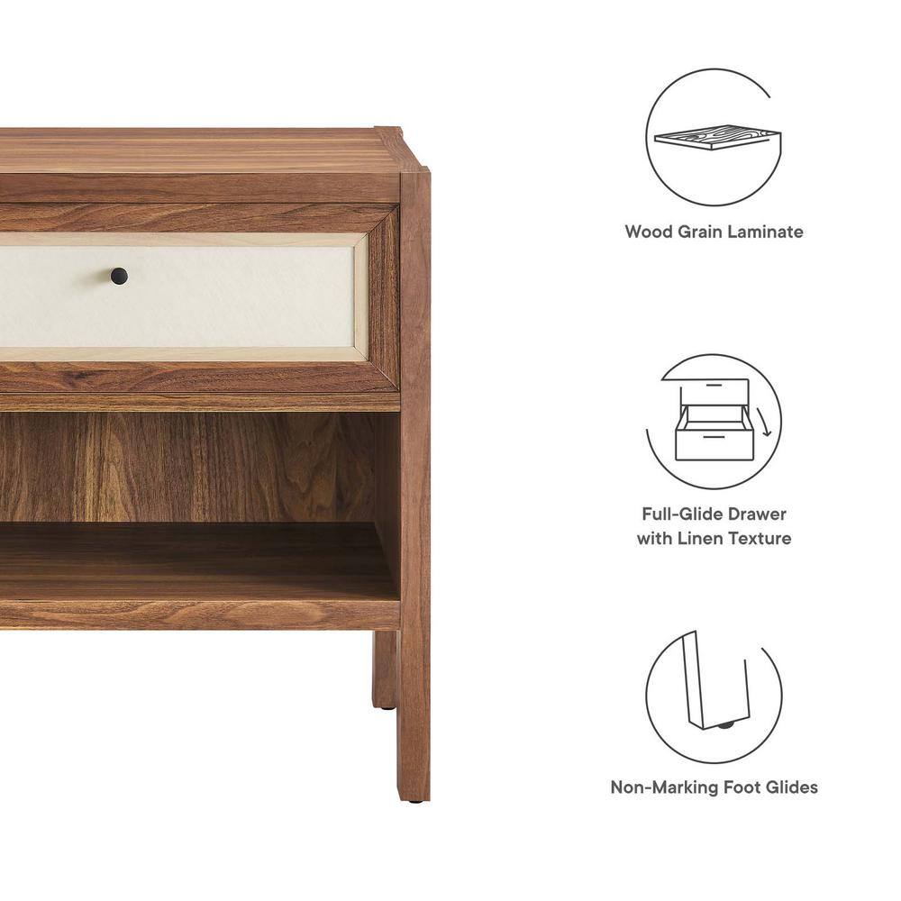Capri Walnut Wood Grain Nightstand with Linen Drawer