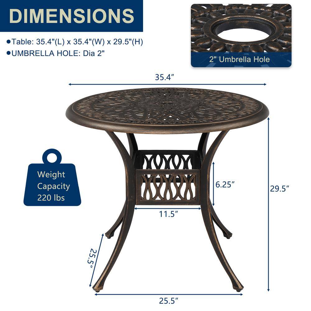 Bronze Round Cast Aluminum Outdoor Dining Table
