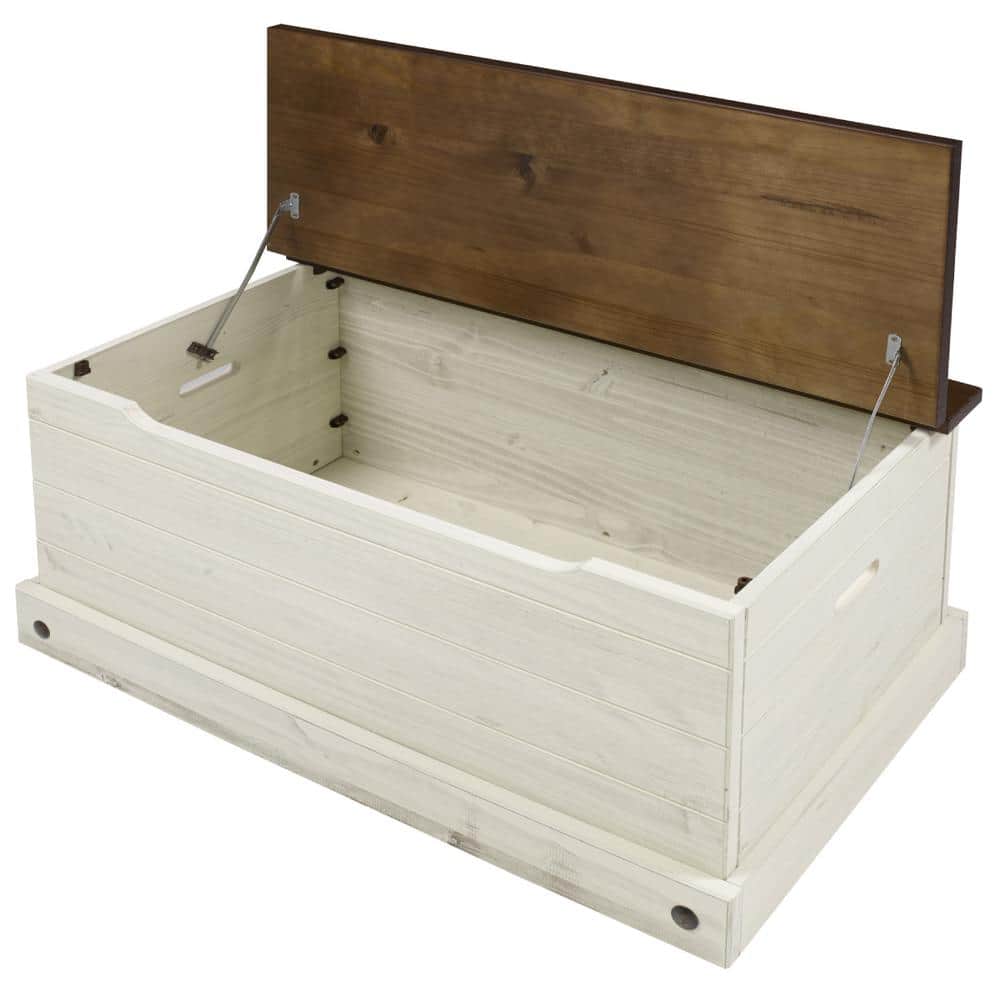 Distressed White Cottage Wood Storage Trunk with Soft Close Hinges