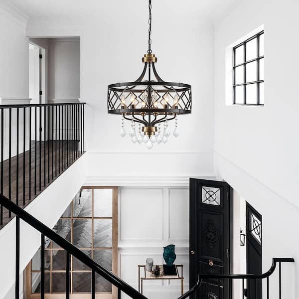 ETONIMERR 20 in. 6-Light Black Gold Modern Drum Chandelier