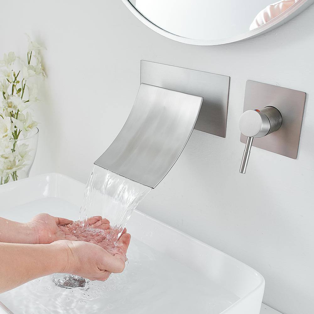 Brushed Nickel Wall Mount Waterfall Bathroom Faucet