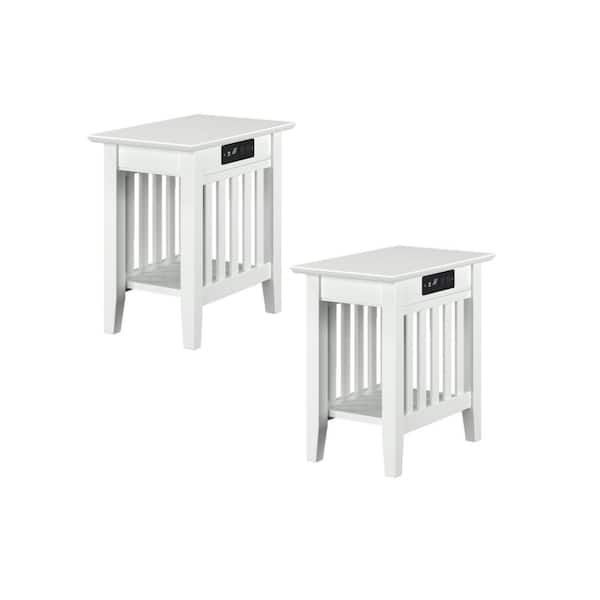 AFI Mission 14 in. Wide White Rectangle Solid Hardwood Side Table with USB Electronic Device Charger Set of 2