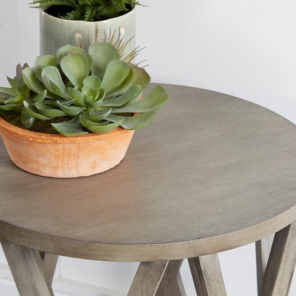 Decor Therapy 20 in. Cedrick Stonewash Round Accent Table with X