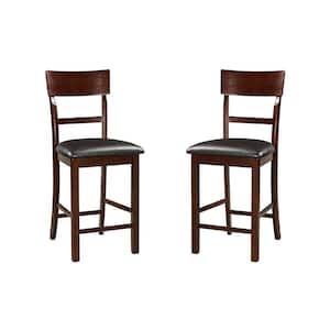 Brown Solid Wood and Black Faux Leather High Chair (Set of 2)