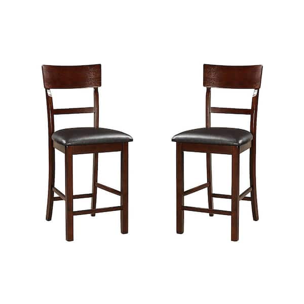 SIMPLE RELAX Brown Solid Wood and Black Faux Leather High Chair (Set of 2)