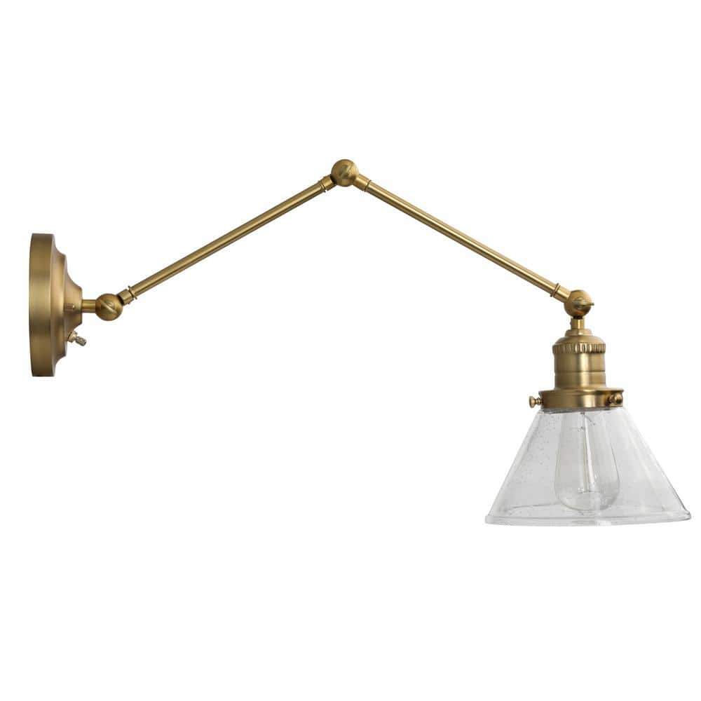 Satin Gold Swing Arm Wall Sconce with Clear Glass Shade
