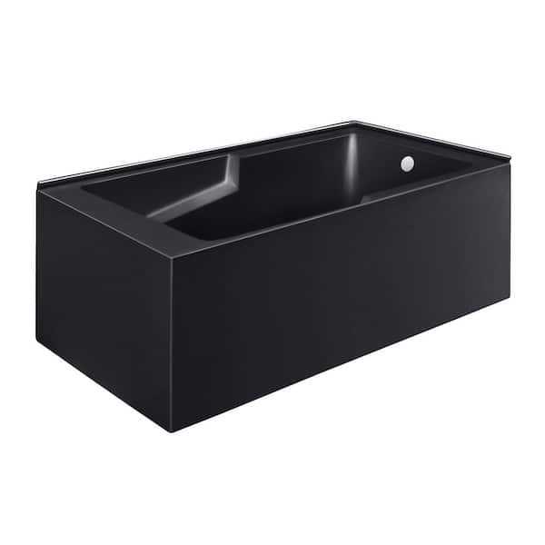 Claire 60 in. x 32 in. Soaking Alcove Corner Apron Bathtub with Right Drain in Glossy Black