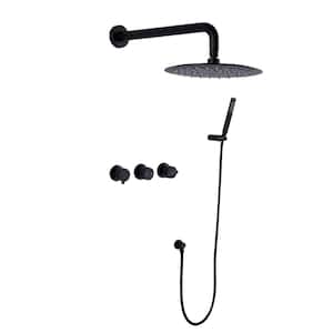 1-Spray Patterns 10 in. Wall Mount Dual Shower Heads with Round Handheld in Matte Black