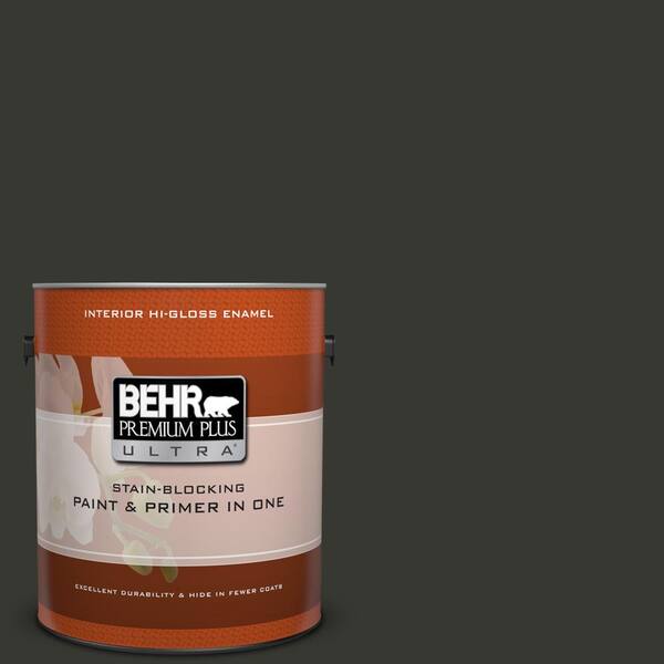 BEHR Premium Plus Ultra 1 gal. #N520-7 Carbon Hi-Gloss Enamel Interior Paint and Primer in One
