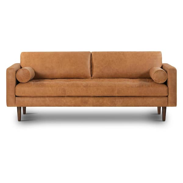 Poly and Bark Napa 89 in. Square Arm 3-Seater Sofa in Cognac Tan