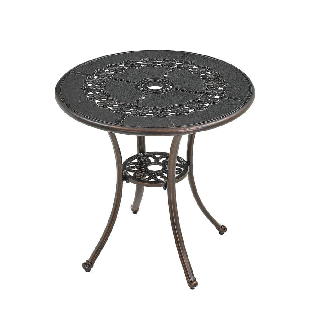 Clihome Round Cast Aluminum Outdoor Dining Table with Umbrella Hole ...