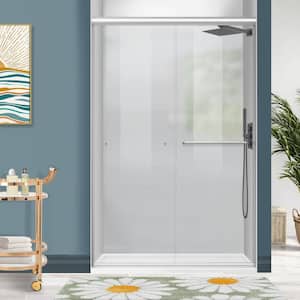 48 in. W x 72 in. H Sliding Semi Frameless Double Shower Door in Brushed Nickle with 1/4 in. Clear Tempered Glass