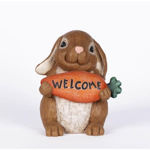 Rabbit Holding Carrot Welcome Sign Statue