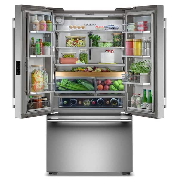 36 in. 24 cu. ft. Counter Depth French Door Refrigerator in PrintShield Stainless with Preserva Food Care System