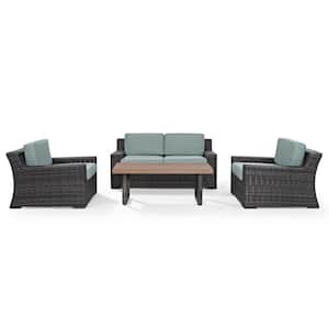 Beaufort 4-Piece Wicker Patio Outdoor Seating Set with Mist Cushion - Loveseat, 2-Chairs, Coffee Table