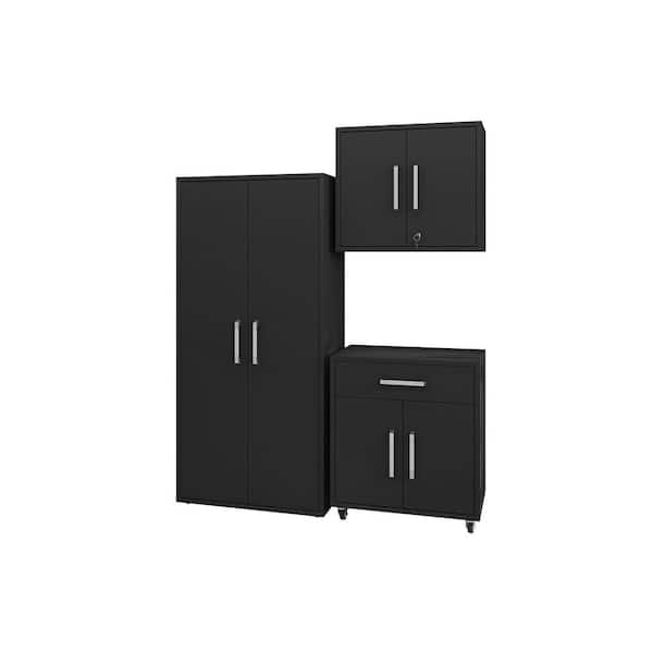 Manhattan Comfort Eiffel 63.78 in. W x 73.43 in. H x 17.72 in. D Composite Wood 3-Piece Garage Storage System in Matte Black