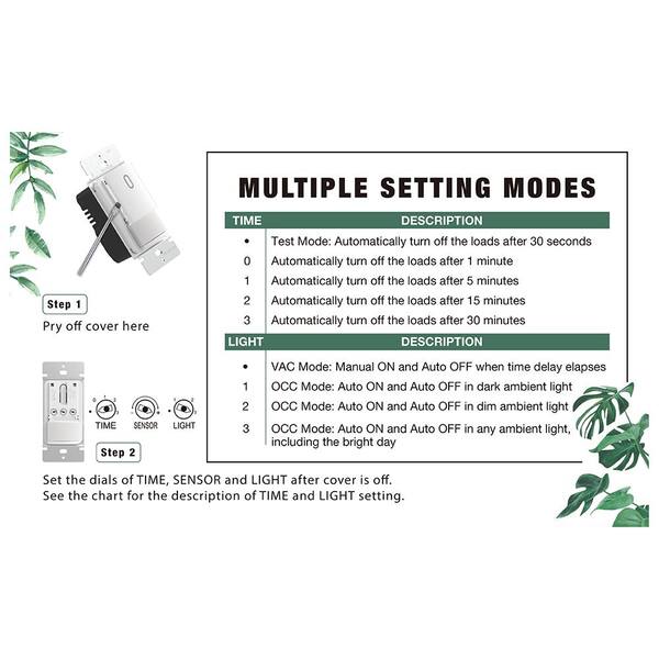 Motion Sensor Light Switch Indoor AIDA Single Pole Motion Sensor Light Switch W/Neutral Wire - 120 PIR Light Switches