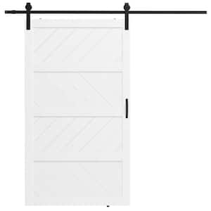 48 in. x 84 in. White, MDF, 4-Panel Paneled Wave Water-Proof PVC Surface Wood Sliding Barn Door with Hardware Kit