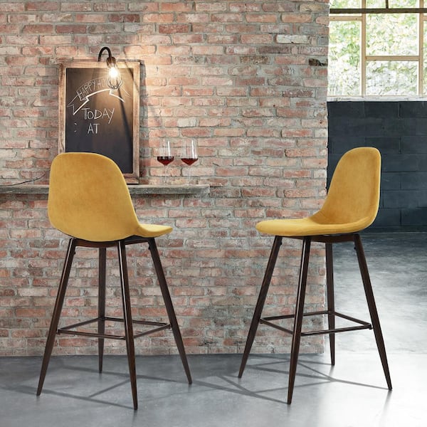 Homy Casa Charlton 26 in Yellow Low Back Metal Frame Counter Stool with Fabric Seat (Set of 2)